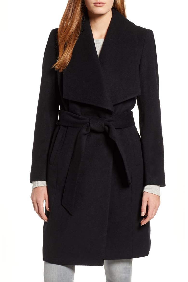 Slick Wool Blend Wrap Coat, Main, color, BLACK