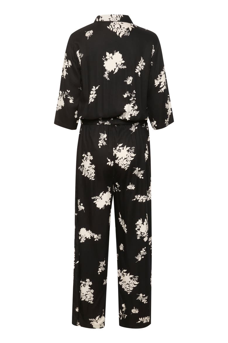 Rutie 3/4 Sleeve Jumpsuit, Alternate, color, Black/White Flower Print