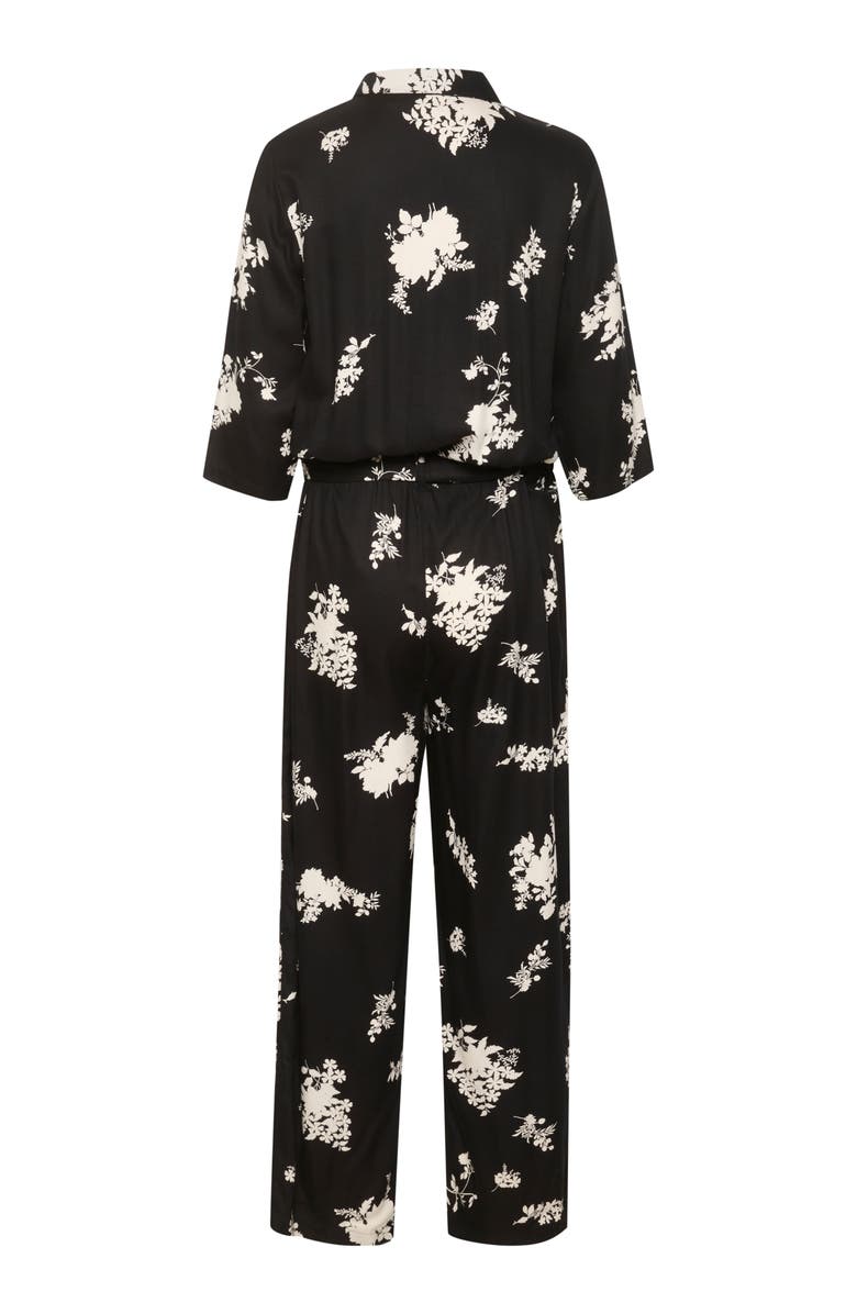 Kaffe Rutie 3/4 Sleeve Jumpsuit, Alternate, color, Black/White Flower Print