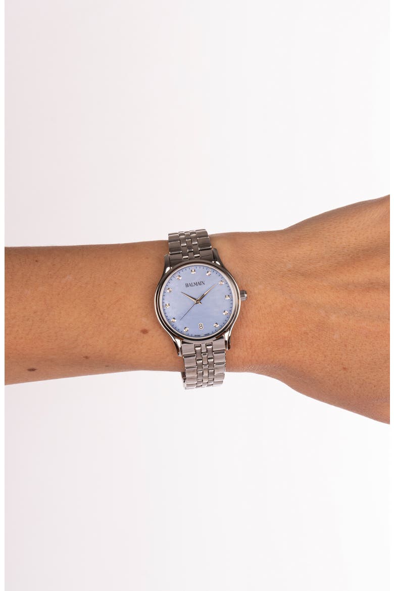 Beleganza Diamond & Mother-of-Pearl Bracelet Watch, 32mm, Alternate, color, BLUE MOP STAINLESS STEEL