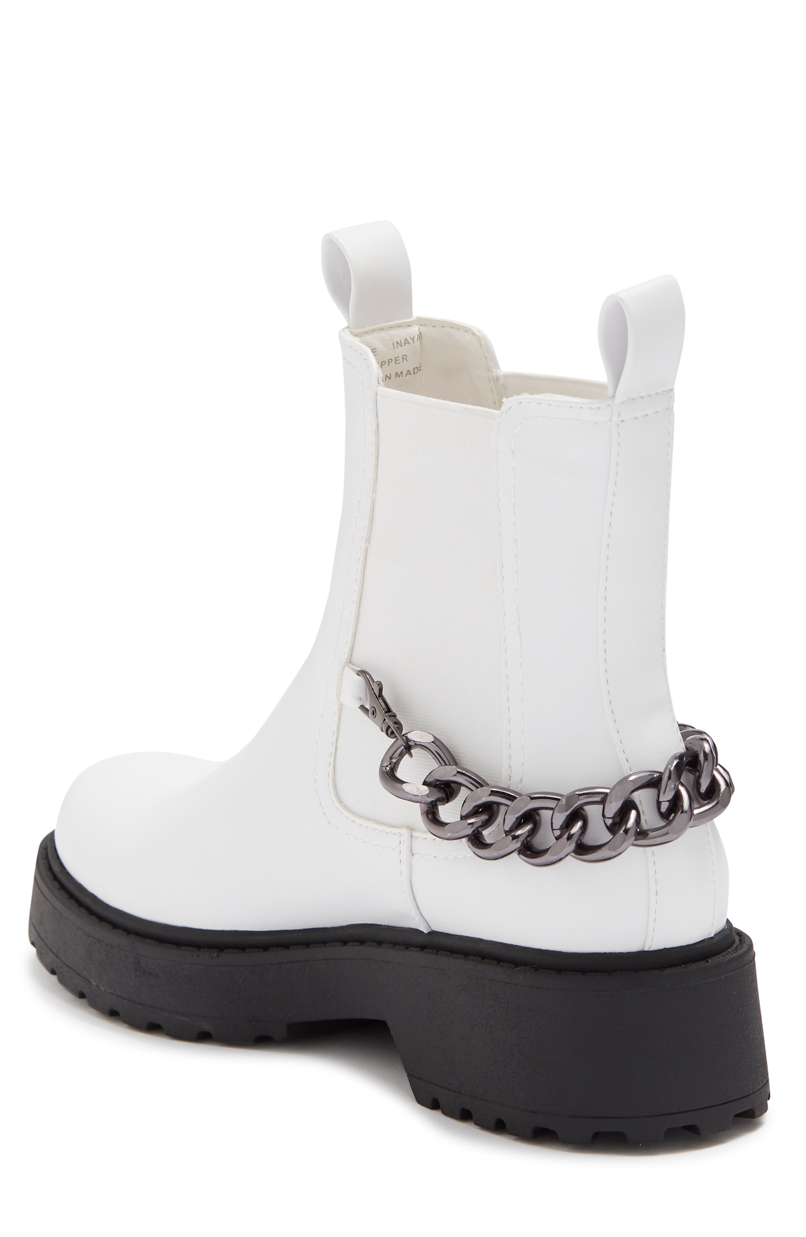 CHASE AND CHLOE ́ Chain Trimmed Chelsea Boot, Alternate, color, White Pu