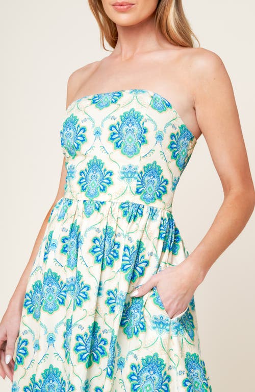Shop Flying Tomato Strapless Cotton Fit & Flare Sundress In Off White/blue/green