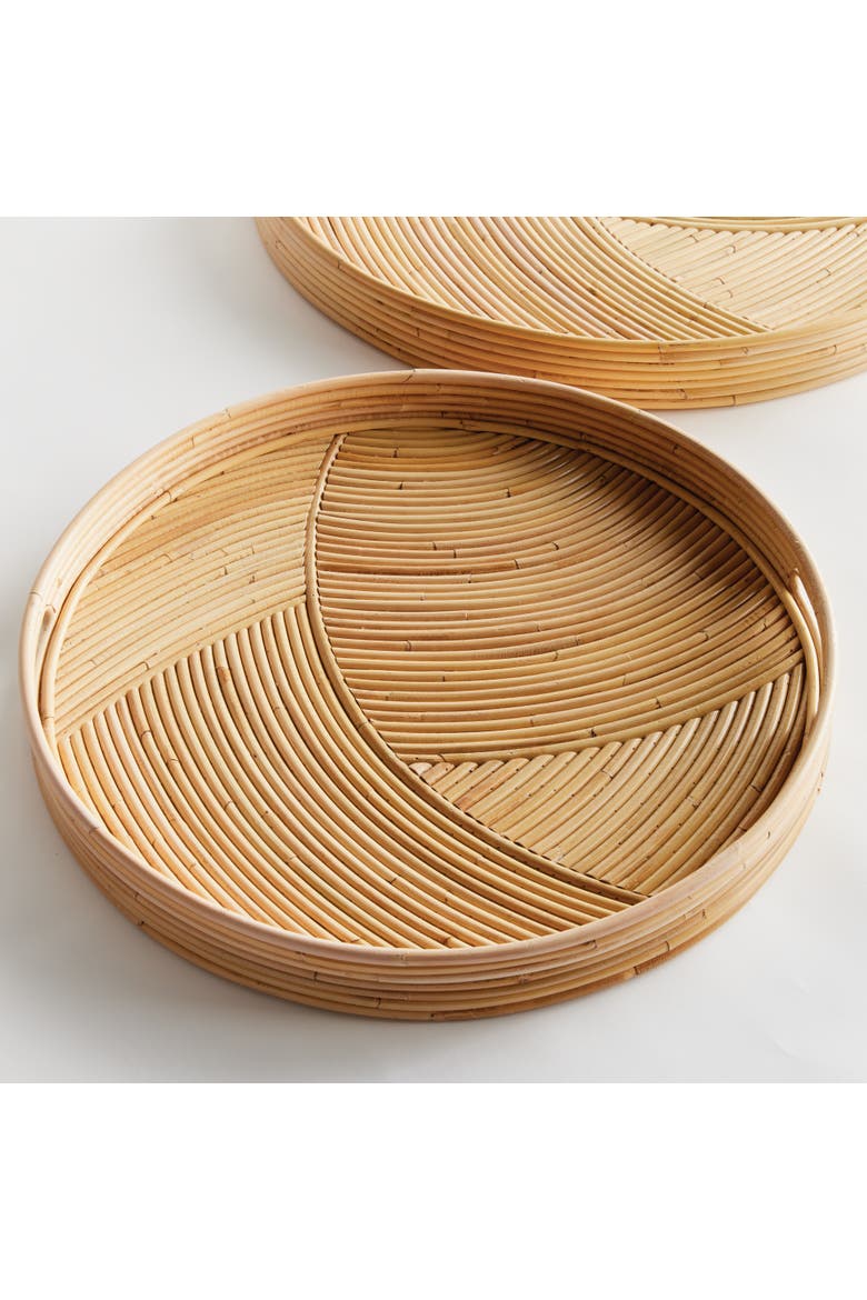 Jelani Cane Round Decorative Trays Set of 2, Alternate, color, Beige