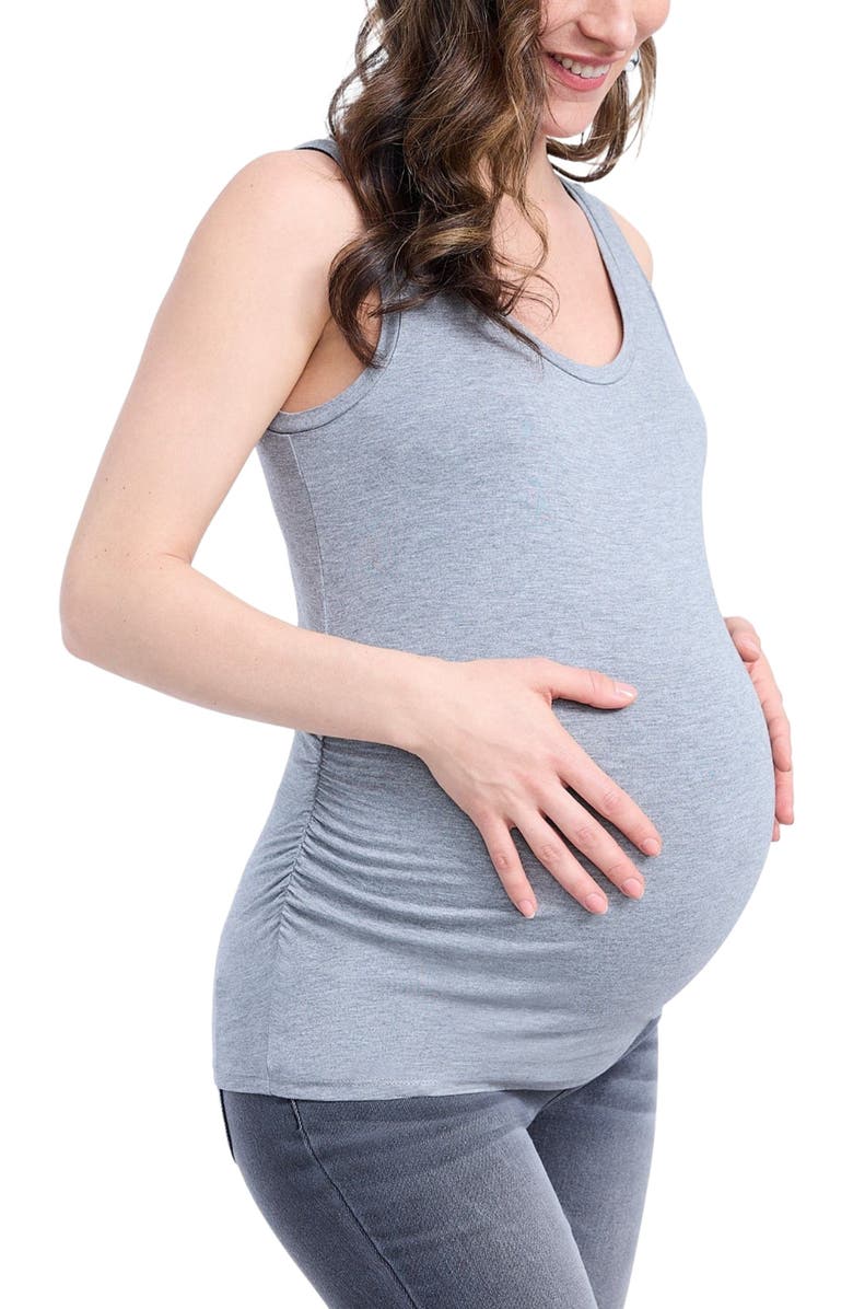MOTHERHOOD MATERNITY Scoop Neck Side-Ruched Maternity Tank Top - 2 Pack, Alternate, color, Black & Grey
