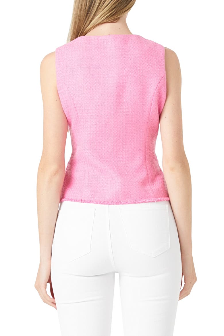 Fringe Double Breasted Sleeveless Tweed Top, Alternate, color, PINK