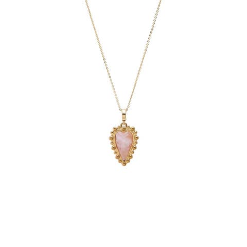 Natural Stone Elongated Heart Beaded Necklace