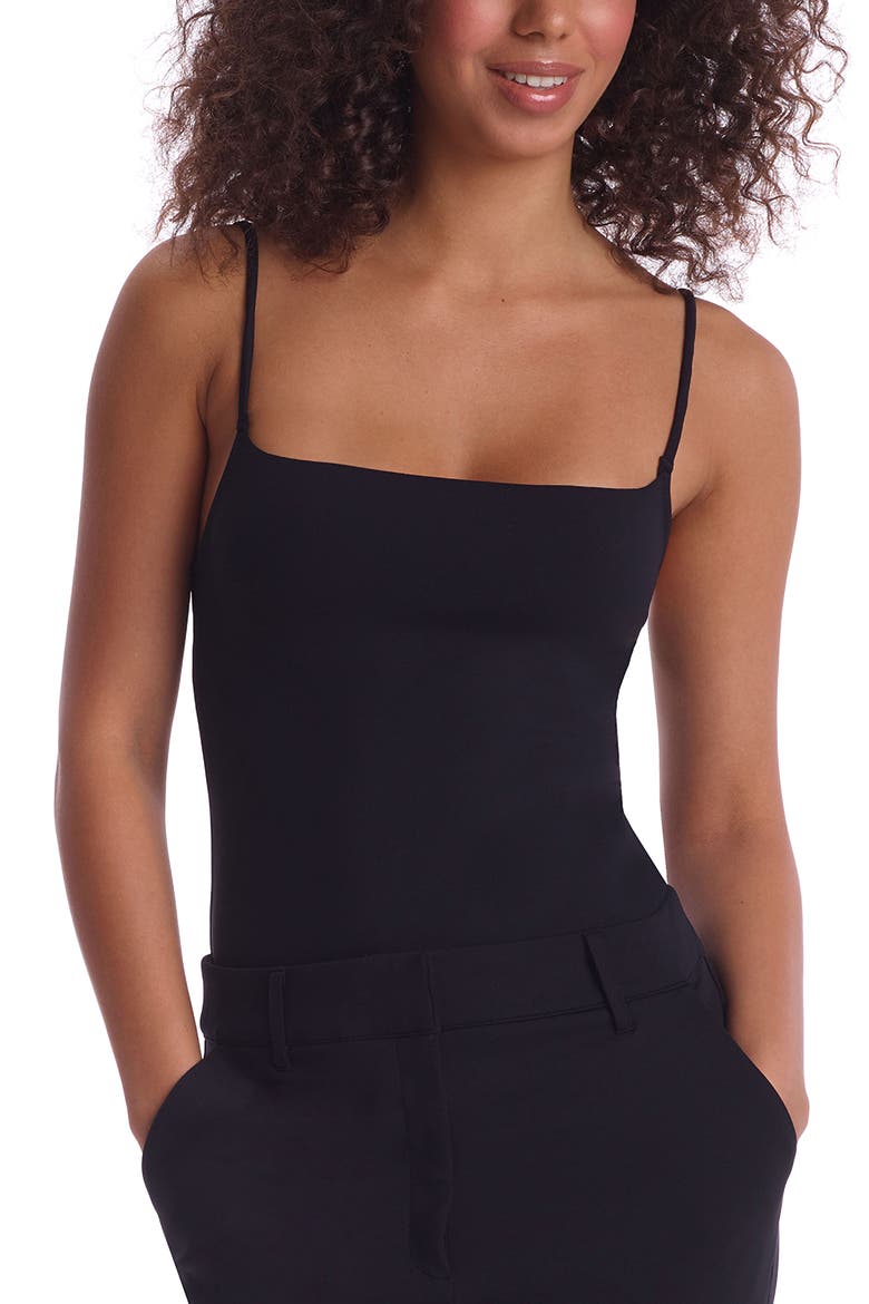 Stretch Neoprene Camisole Thong Bodysuit, Alternate, color, BLACK