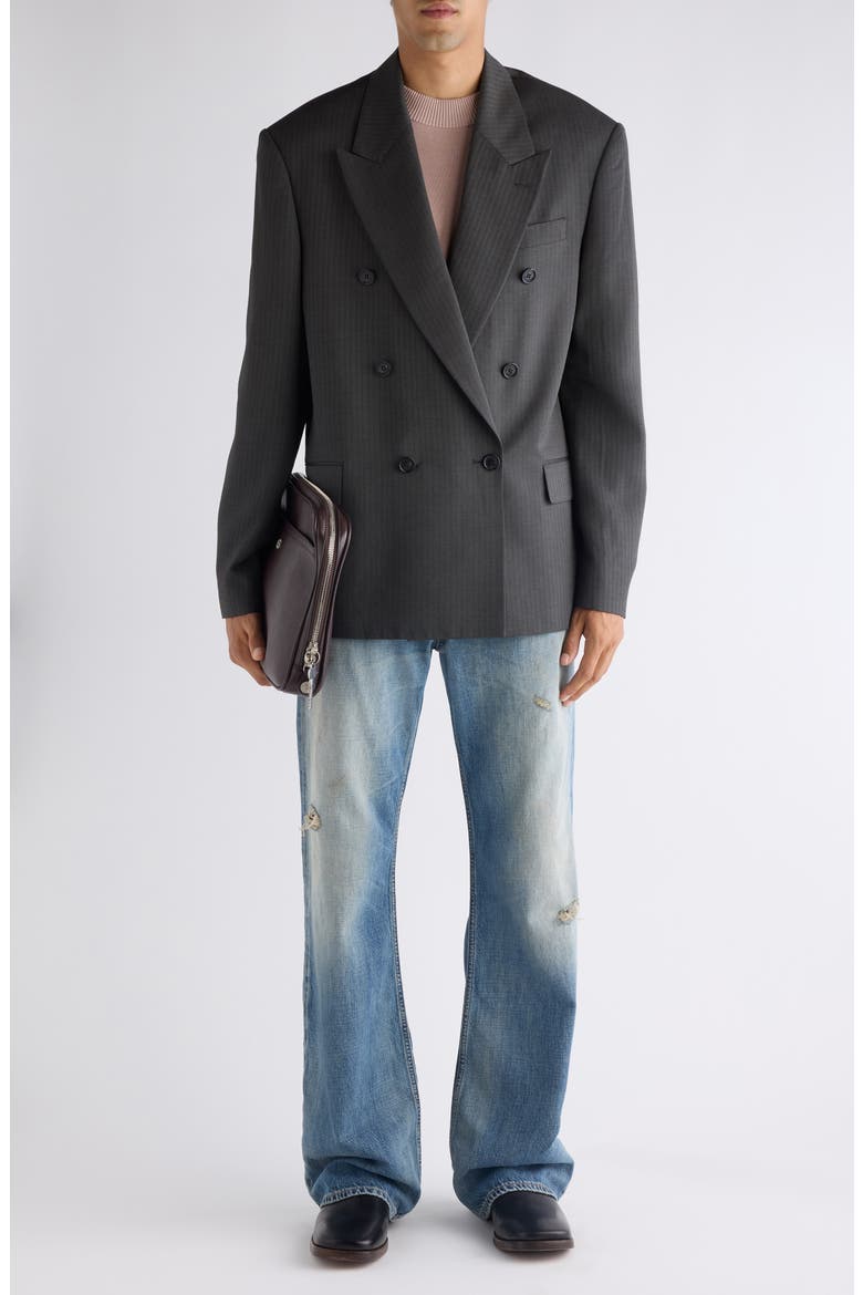 Jarvel Double Breasted Herringbone Blazer, Alternate, color, GREY