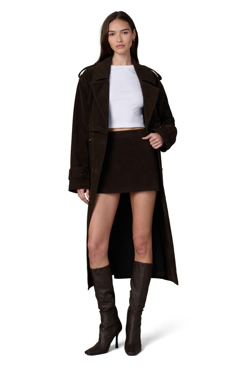 Faux Suede Miniskirt, Alternate, color, DARK CHOCOLATE
