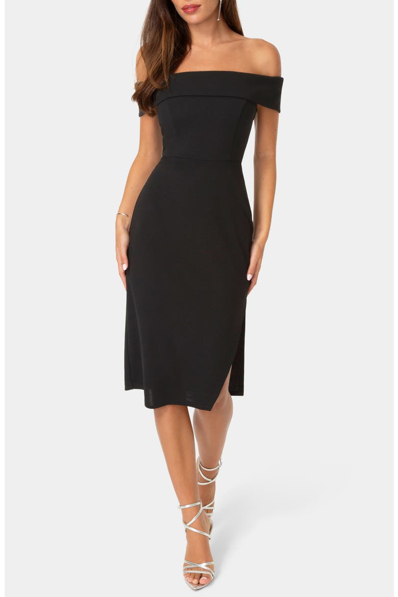 Off the Shoulder Midi Dress, Main, color, BLACK