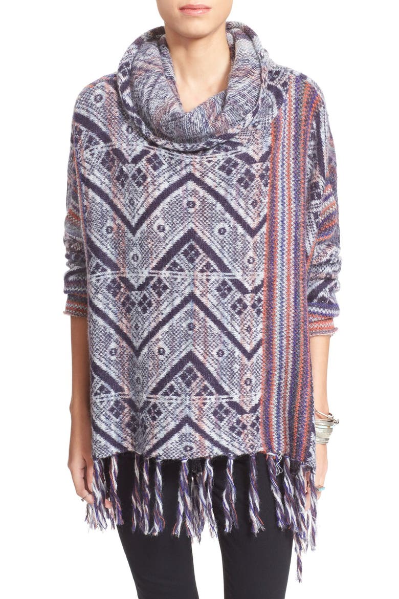 'Be the One' Fringe Poncho, Main, color, BLUE MULTI