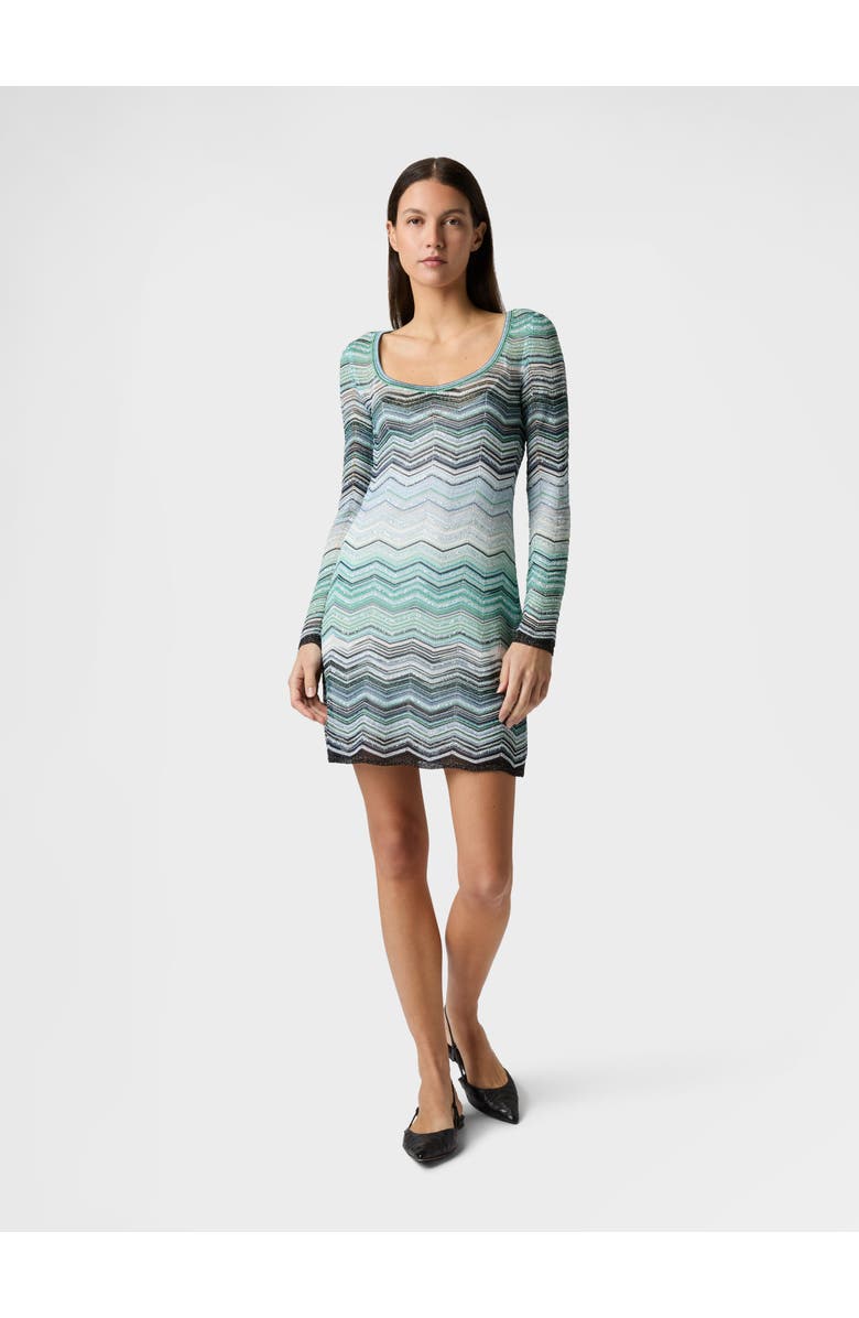 Missoni Chevron Lamé Viscose Mini Dress With Sequins, Alternate, color, Green& Brown