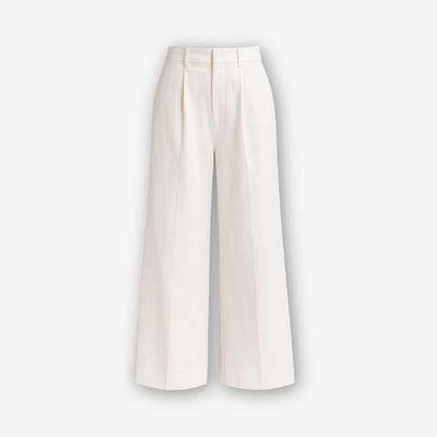 Cyra Cotton Linen Blend Cropped Wide Leg Trousers