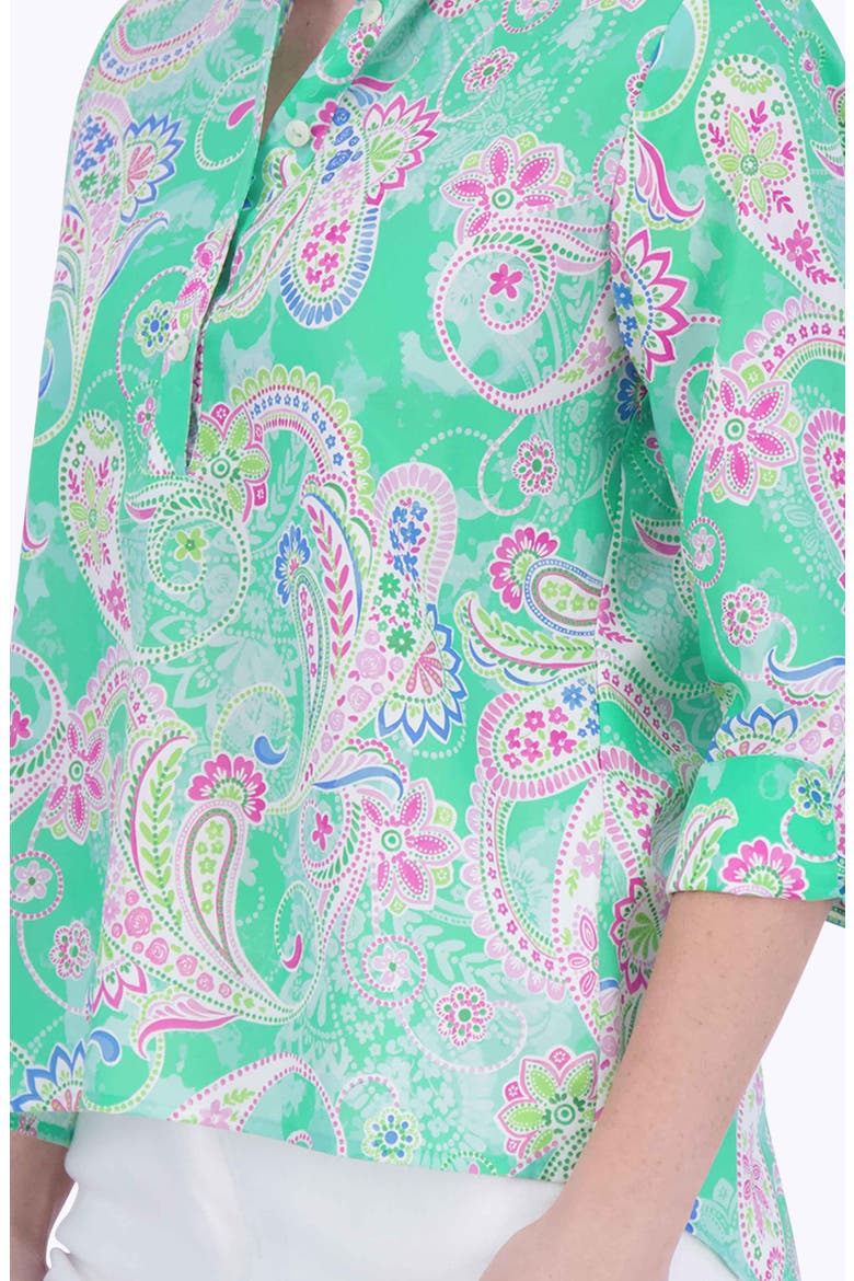Therese Paisley Non-Iron High-Low Button-Up Shirt, Alternate, color, GREEN MULTI