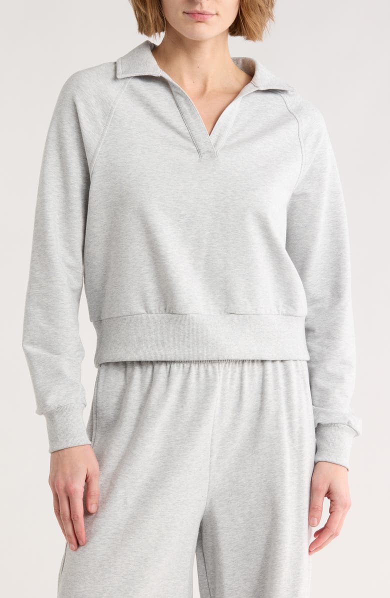 Z by Zella Relay French Terry Polo Sweatshirt, Main, color, Grey Light Heather