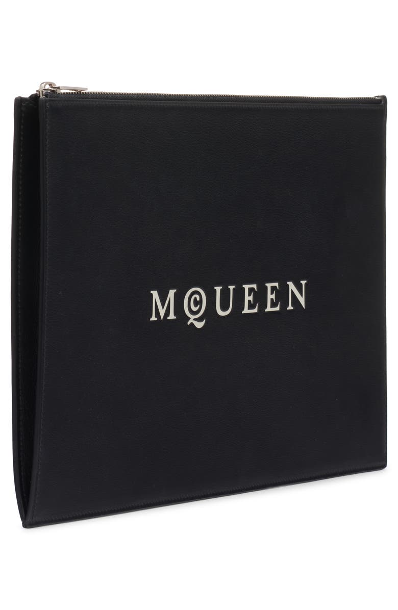 McQueen Large McQueen Leather Pouch, Alternate, color, Black/ Bone/ Silver