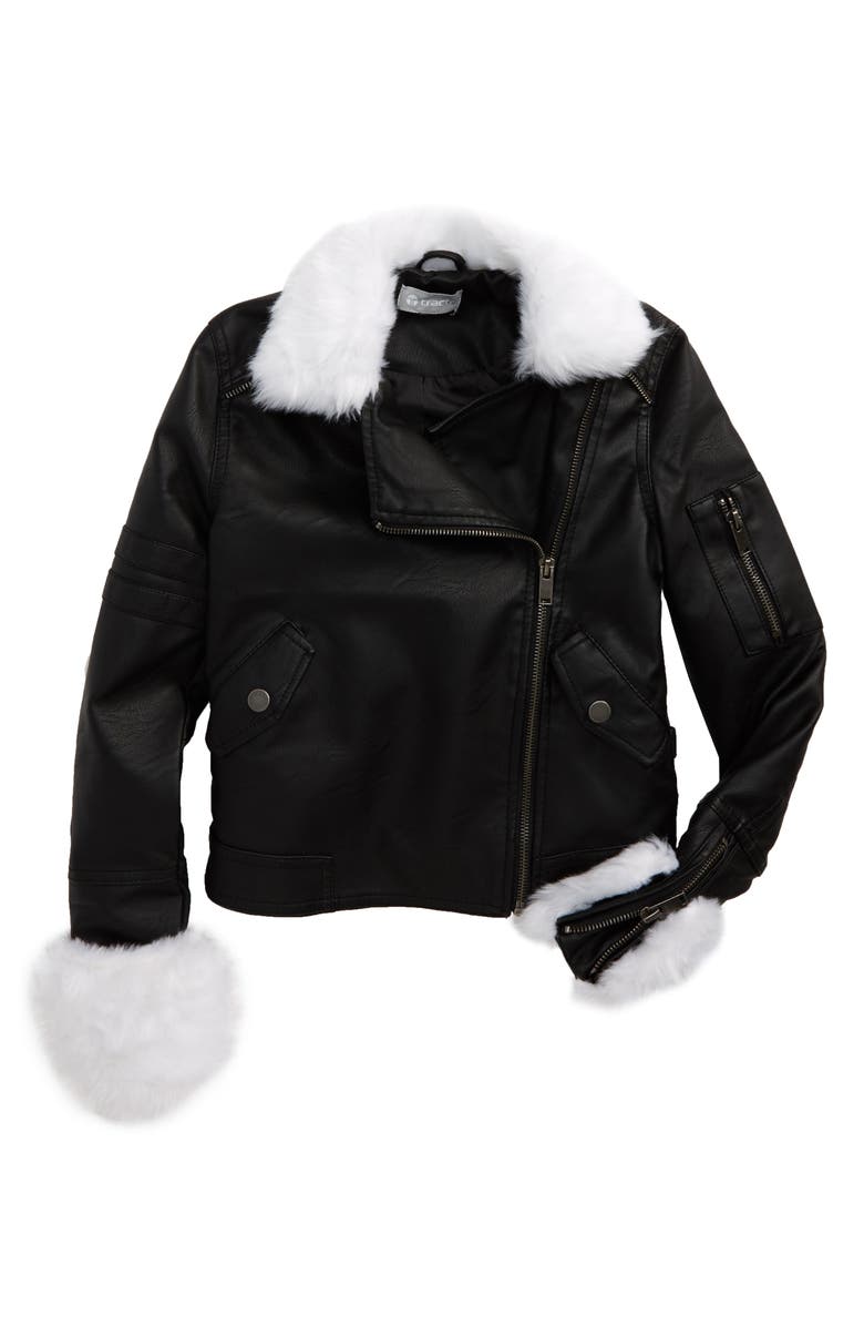 Tractr Faux Leather Bomber Jacket with Faux Fur Trim, Main, color, 