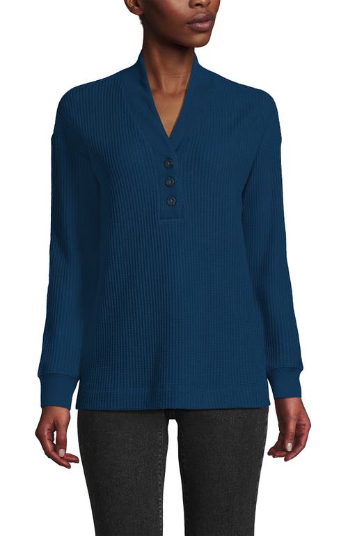 Lands' End Long Sleeve Waffle Shawl Collar Henley