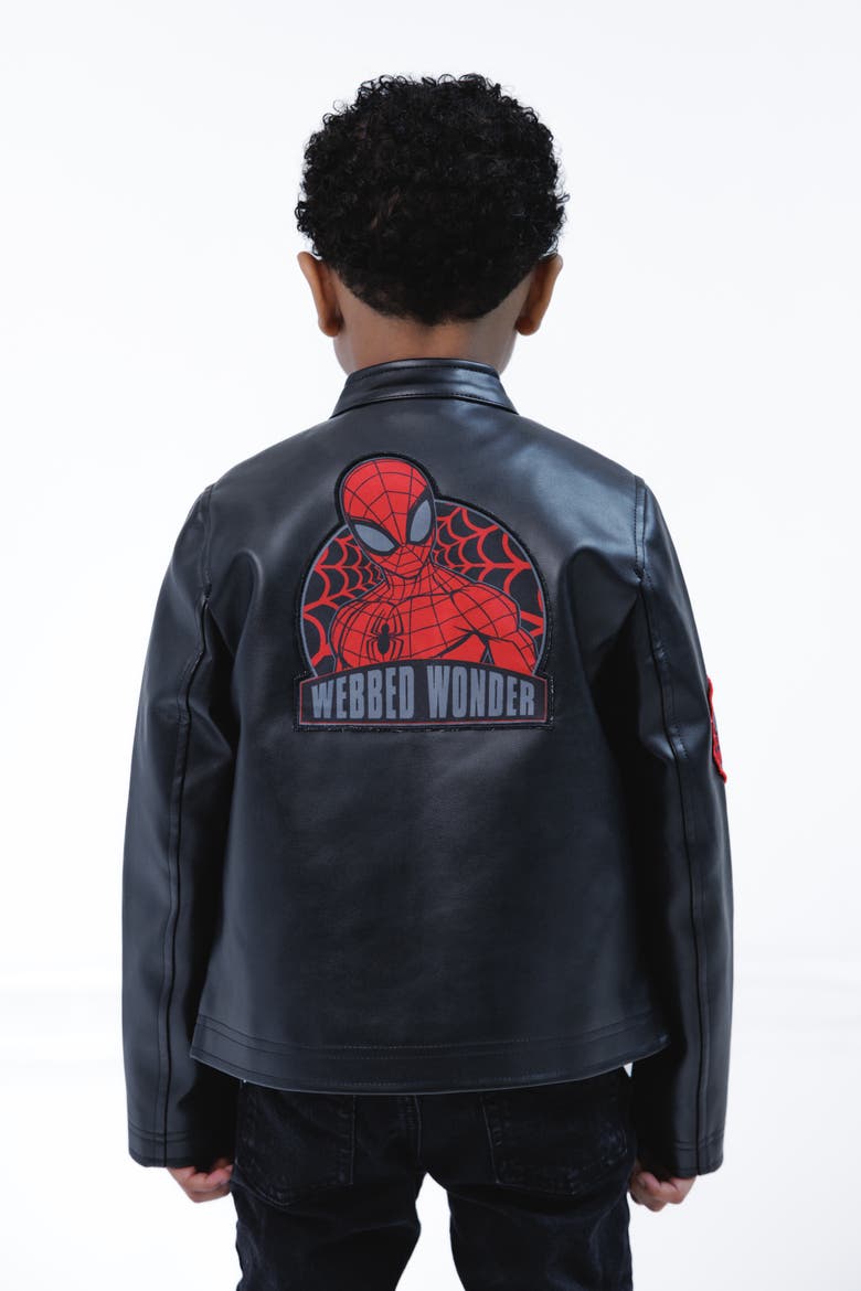 Spider-Man Zip-Up Leather Jacket, Alternate, color, Black Red Spider Man