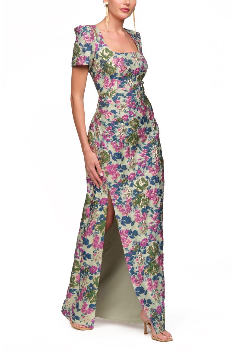 Sandy Puff Sleeve Column Gown, Alternate, color, PALE GOLD