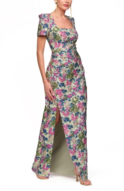 Js Collections Sandy Puff Sleeve Column Gown In Multi