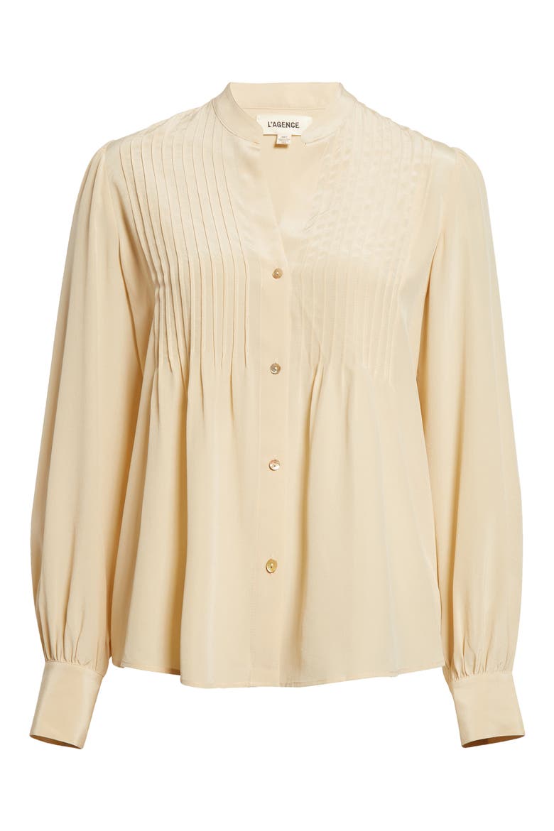 Mirage Pintuck Silk Shirt, Alternate, color, PEBBLE