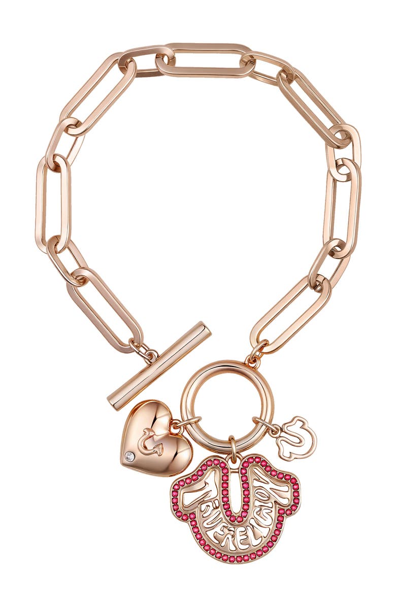 True Religion Charmy link bracelet, Main, color, Rosegoldtone