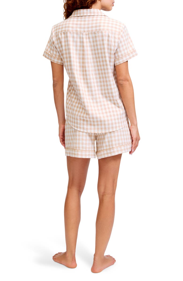 Petite Plume Gingham Cotton Short Pajamas, Alternate, color, Beige