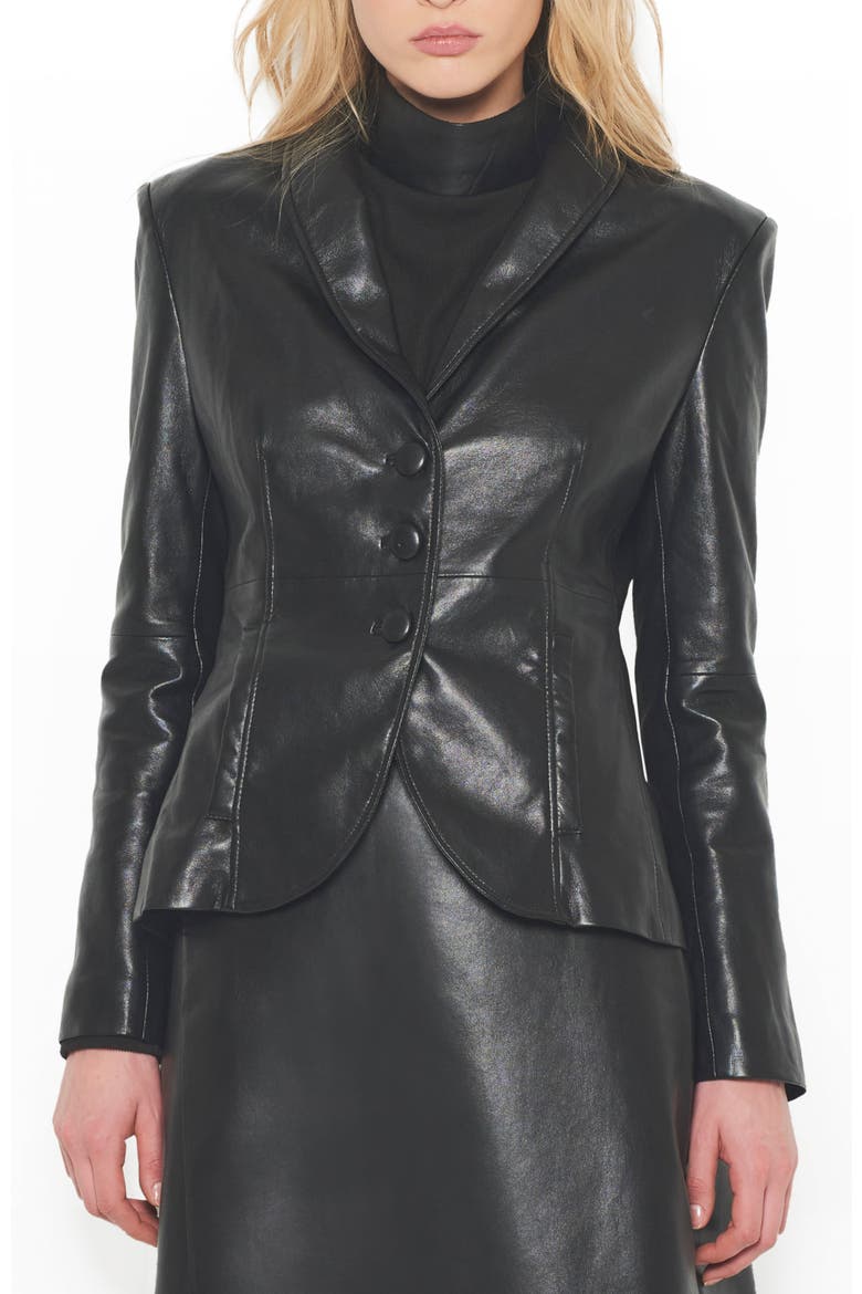 Denise Recycled Tailored Leather Blazer, Main, color, Black