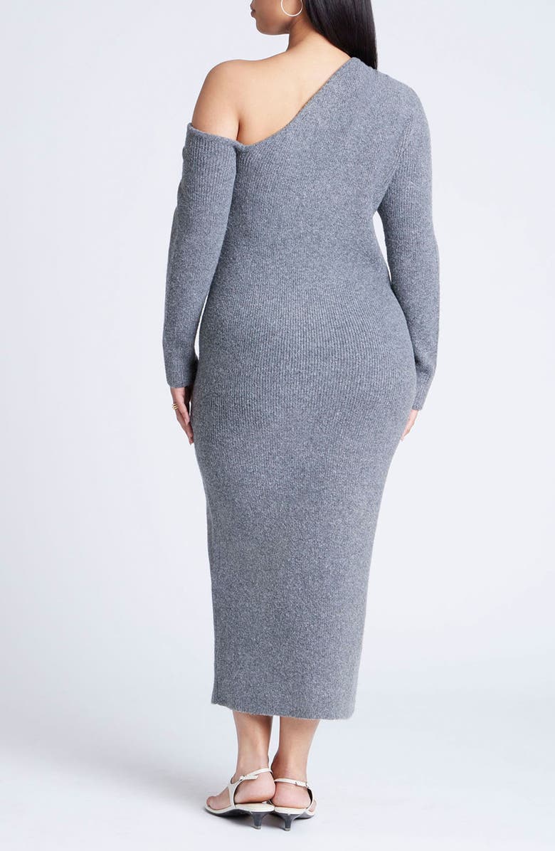 ELOQUII Asymmetric Off the Shoulder Long Sleeve Midi Sweater Dress, Alternate, color, 
