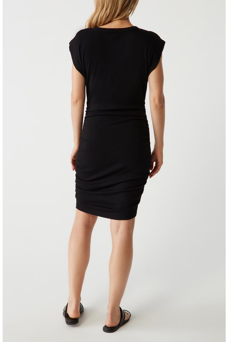 Ricci Power Shoulder Stretch Cotton Blend Rib Dress, Alternate, color, BLACK