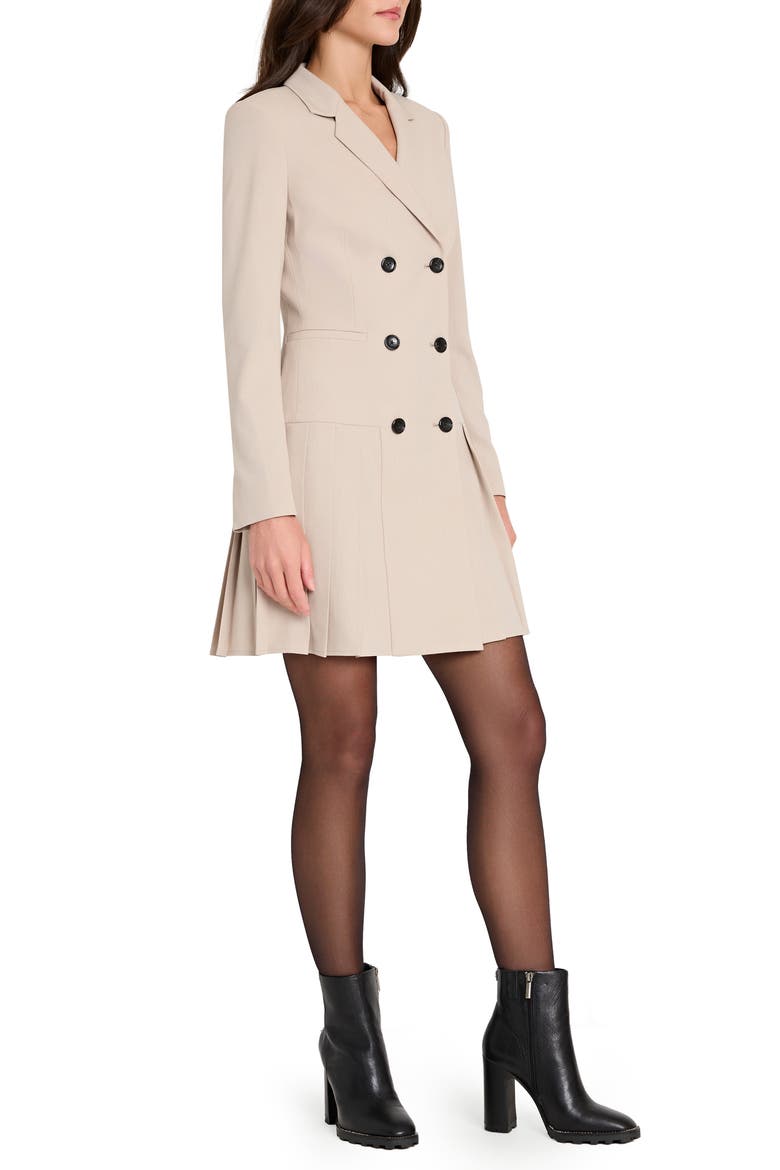 Pleat Detail Long Sleeve Coat Dress, Alternate, color, SAND