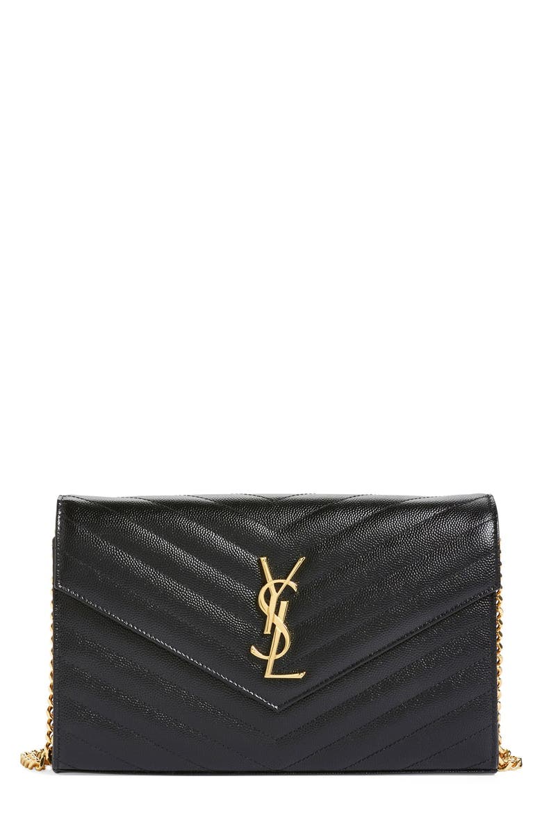 Cassandre Matelassé Leather Wallet on a Chain, Main, color, 1000 NERO