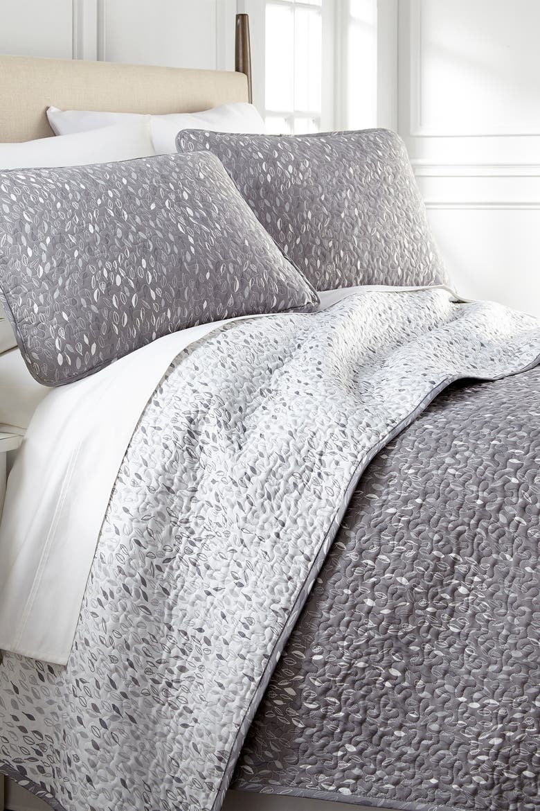 Botanical Leaves Reversible Quilt Set, Main, color, BOTANICAL LEAVES GREY