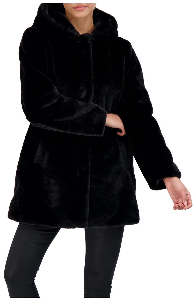 Sebby Collection Hooded Faux Fur Coat, Alternate, color,