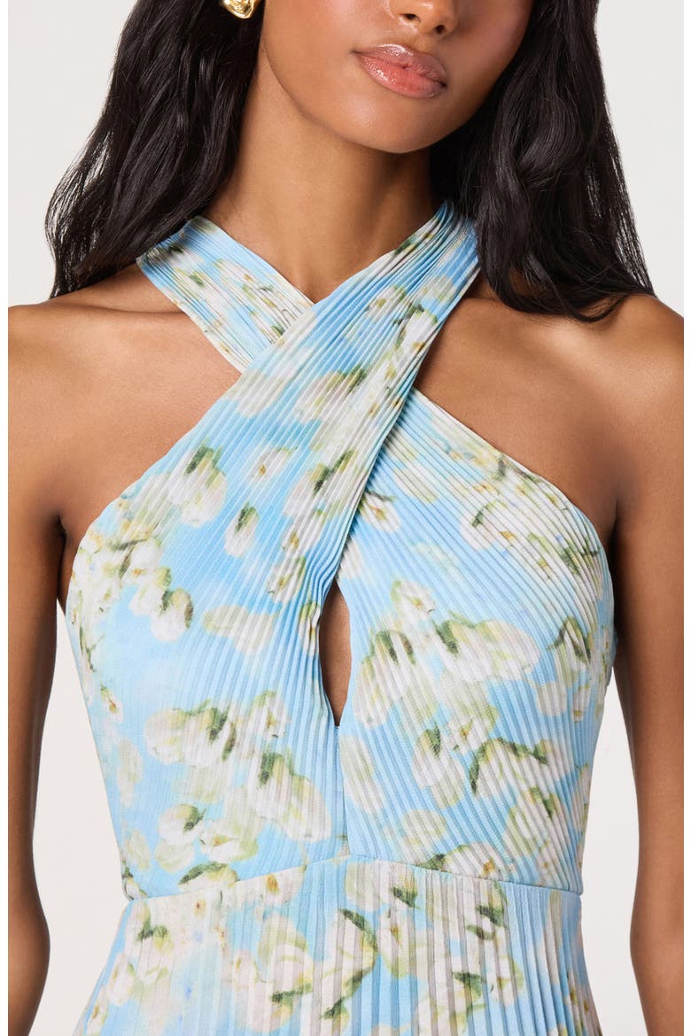 Samantha Floral Print Halter Dress, Alternate, color, BLUE FLORAL