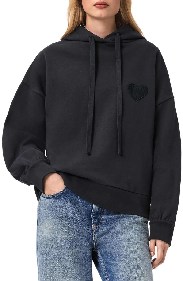 AllSaints Lover Eli Cotton Hoodie, Main, color, Graphite Blue