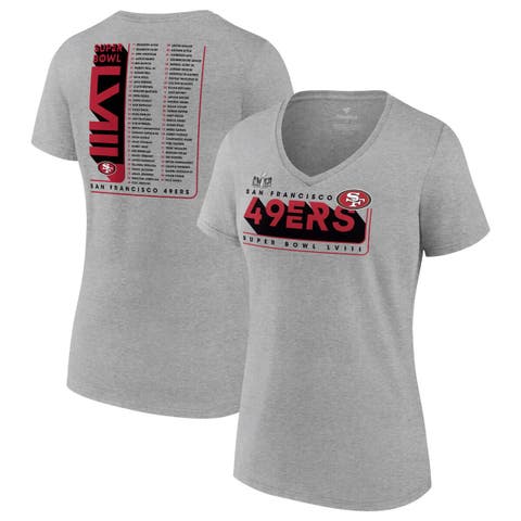 Women's Fanatics Branded  Heather Gray San Francisco 49ers Super Bowl LVIII Roster V-Neck T-Shirt