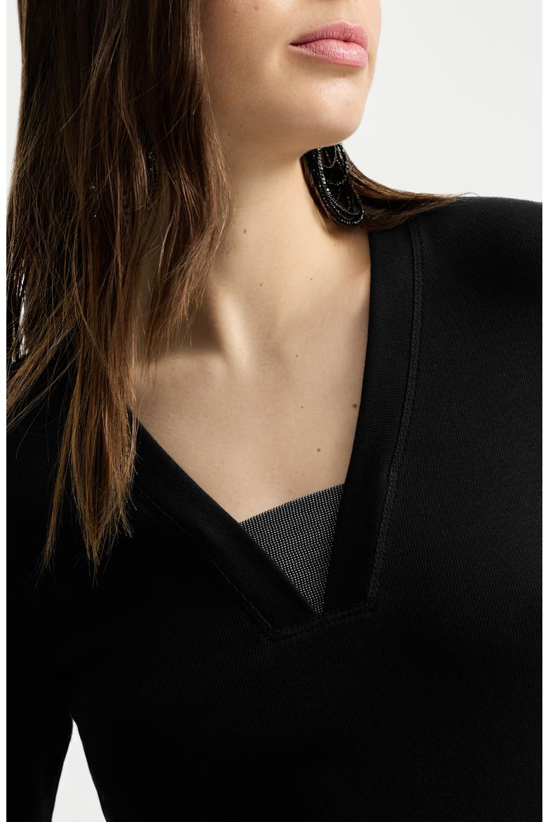 Stretch cotton ribbed jersey top with precious insert, Alternate, color, Black