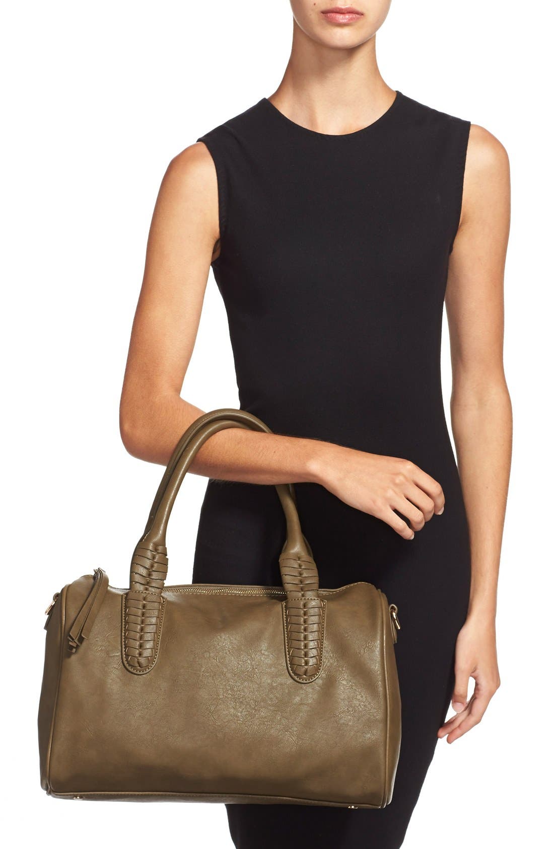 'Kelley' Faux Leather Satchel, Alternate, color, OLIVE