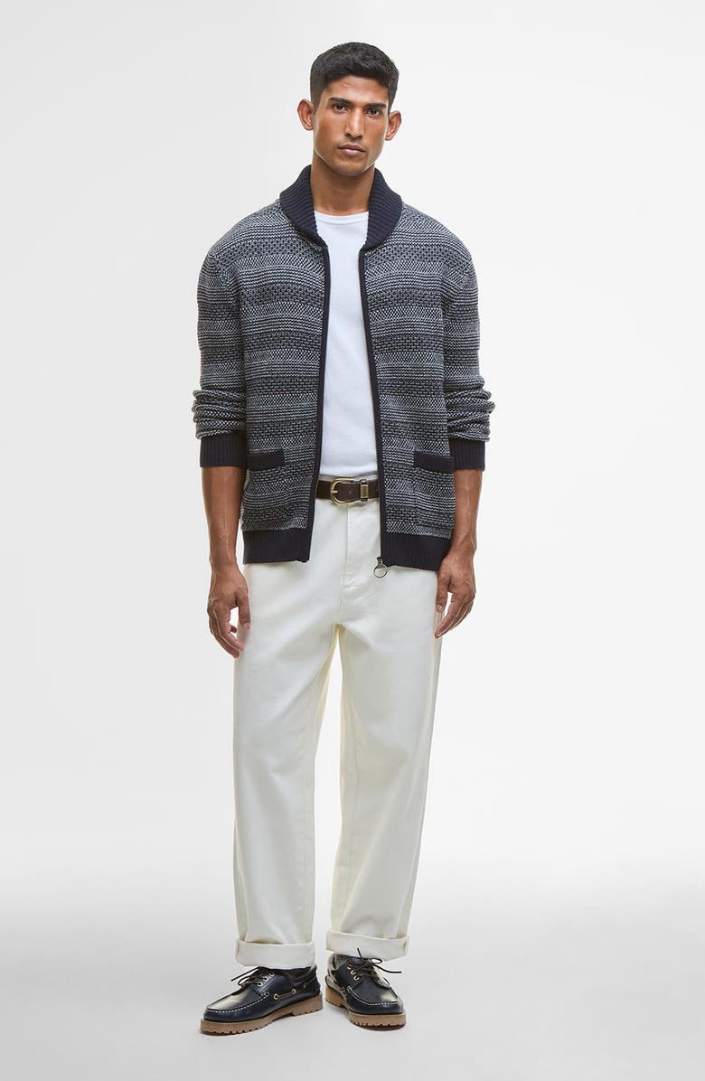 Barbour Helmsley Stripe Wool Zip Cardigan, Alternate, color, Navy