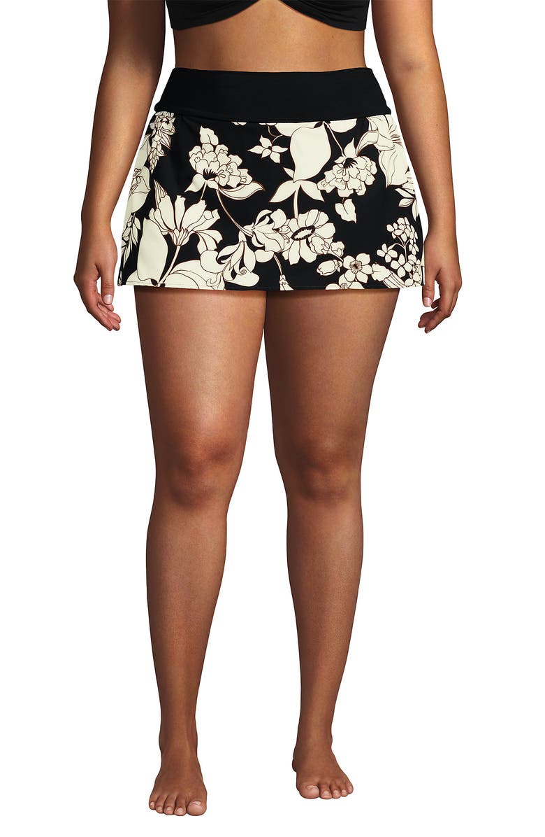 Lands' End Pinchless Mini Swim Skort, Alternate, color, Black/Egret Lilies