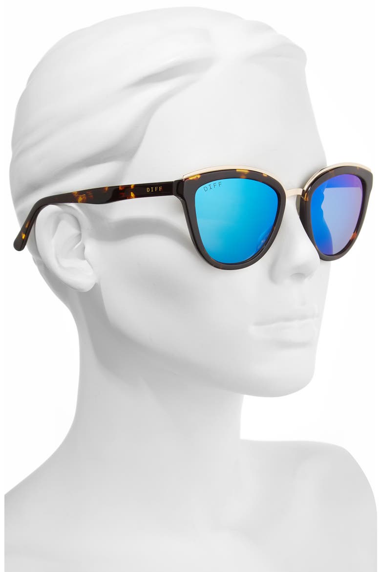 Rose 55mm Polarized Mirrored Sunglasses, Alternate, color, TORTOISE/ BLUE