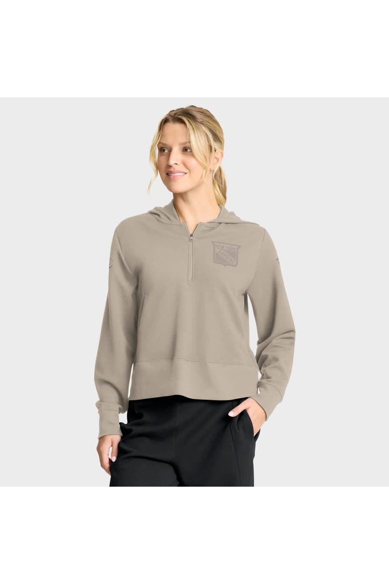 Women's Fanatics Tan New York Rangers Authentic Pro Road Tri-Blend Quarter-Zip Hoodie, Main, color, Tan