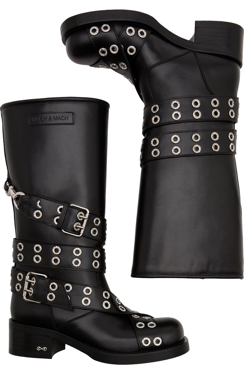 Mach & Mach Buckle Belt Moto Boot, Alternate, color, Black