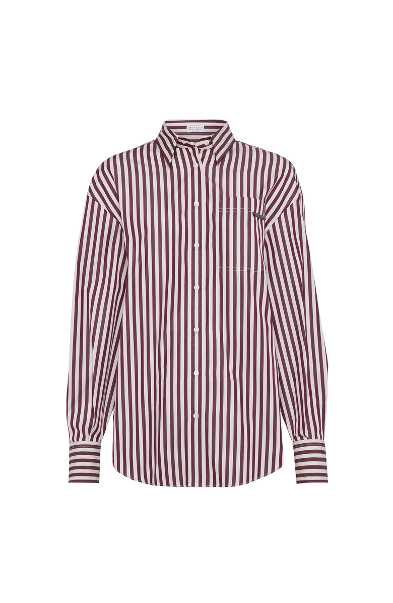 Brunello Cucinelli Striped poplin shirt, Main, color, Amaranth