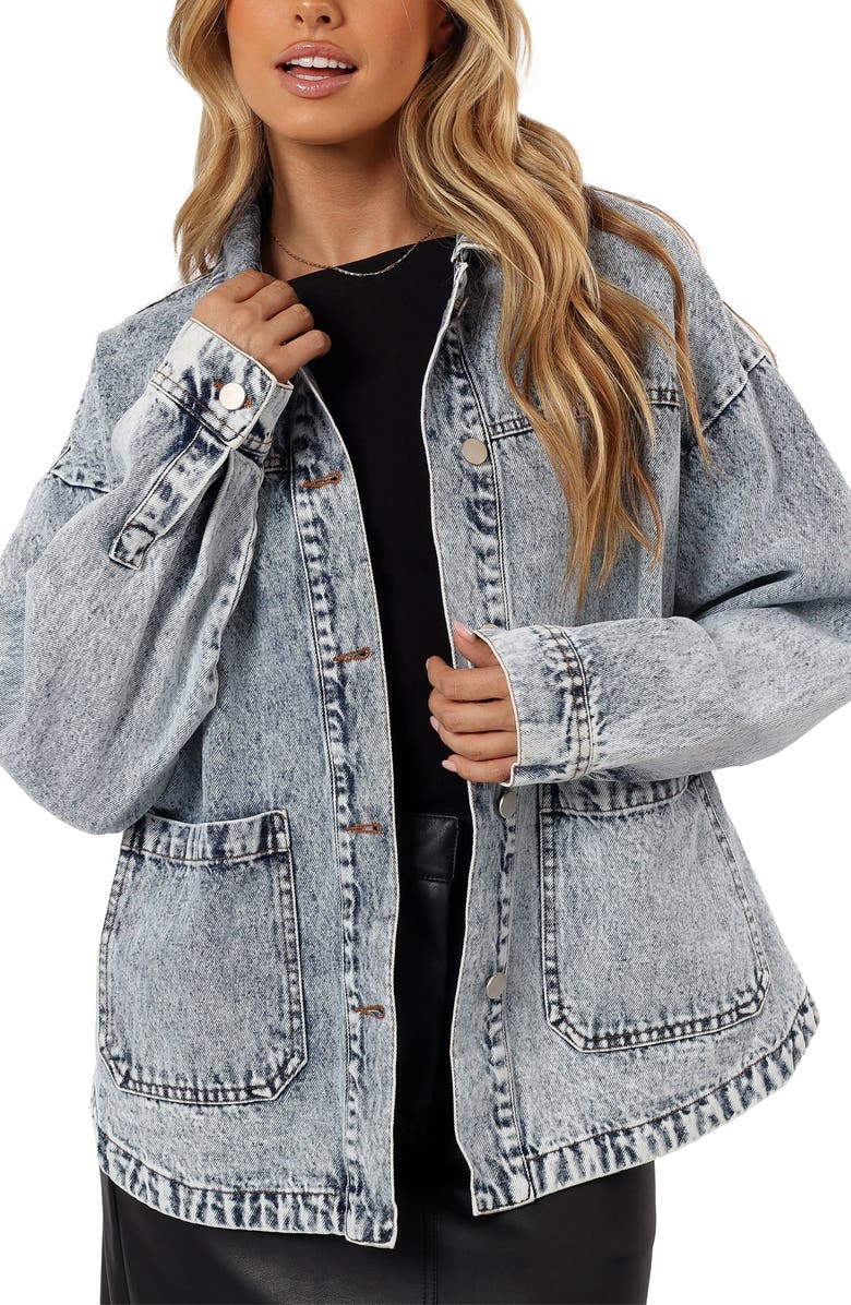 Petal & Pup Delana Denim Shirt Jacket, Main, color, Dark Blue