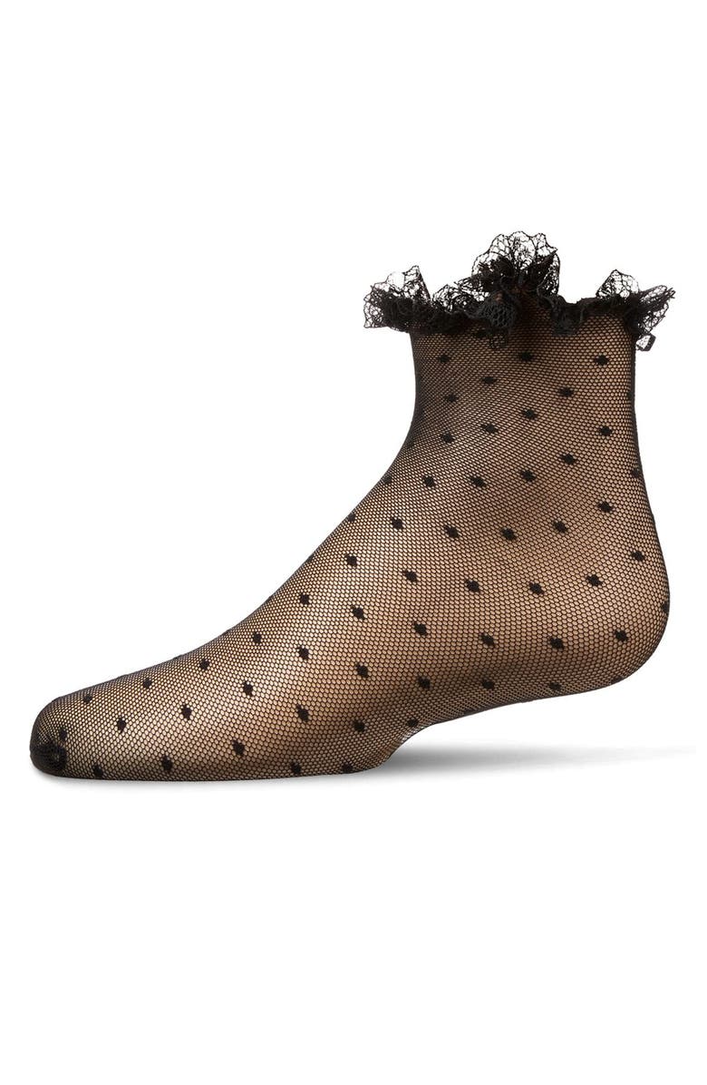 MeMoi Mesh Dot Pattern Lace Trim Ankle Sock, Main, color, Black
