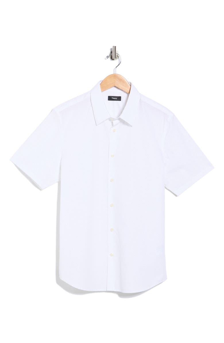Theory Irving Short Sleeve Cotton Button-Up Shirt, Main, color, White/Moat