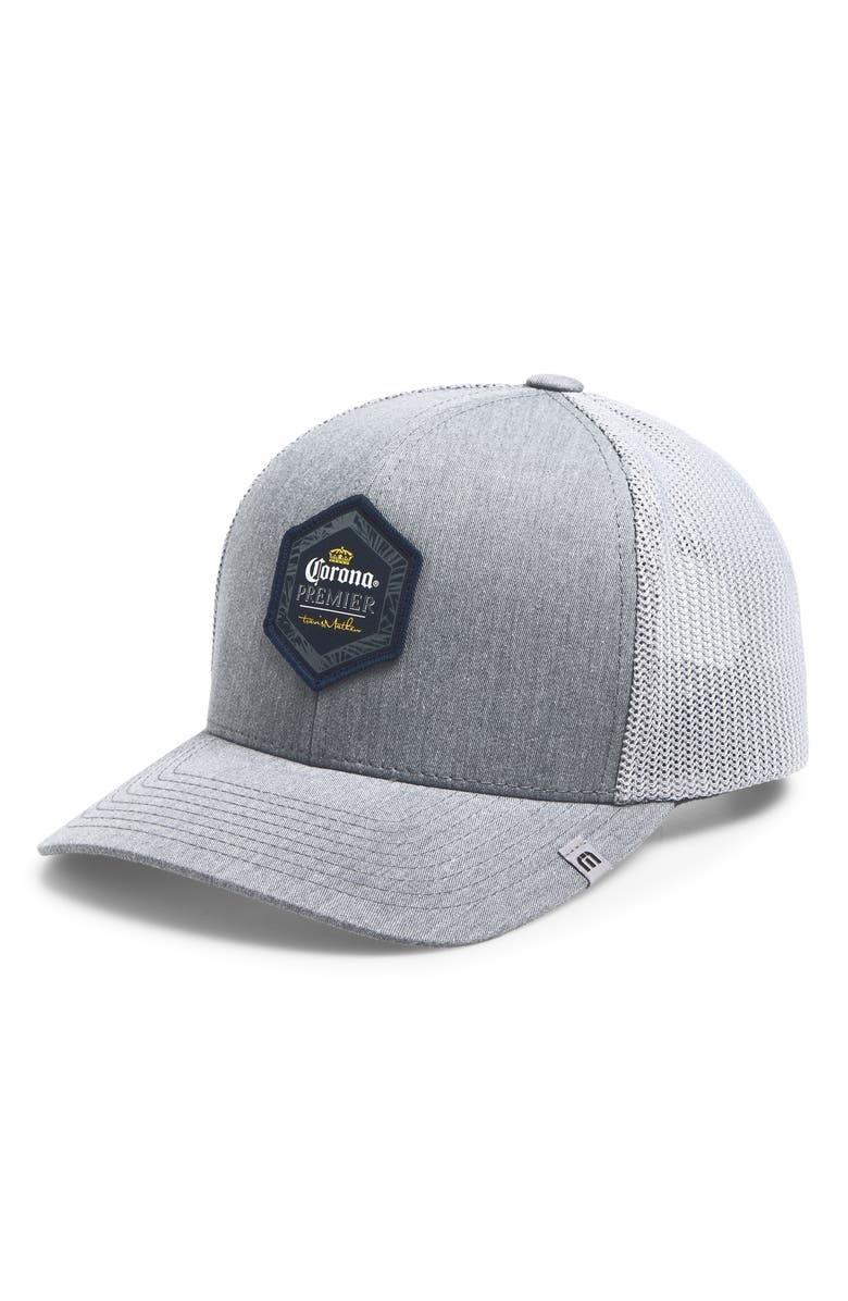 TravisMathew Lager Life Trucker Hat, Main, color, Heather Grey